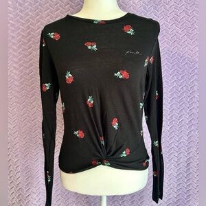 PINK Victoria's Secret Black Top with Roses